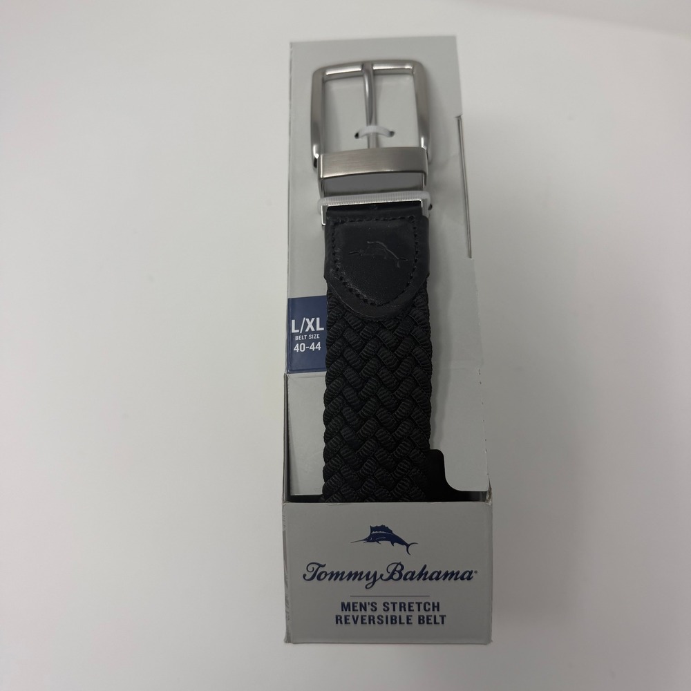 Tommy Bahama Mens Stretch Reversible Belt Black Grey Braided L/XL 40-44